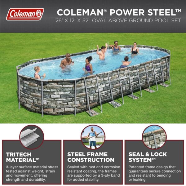 Coleman Power Steel 26’ x 12’ x 52” Oval Above Ground Pool Set - Image 5