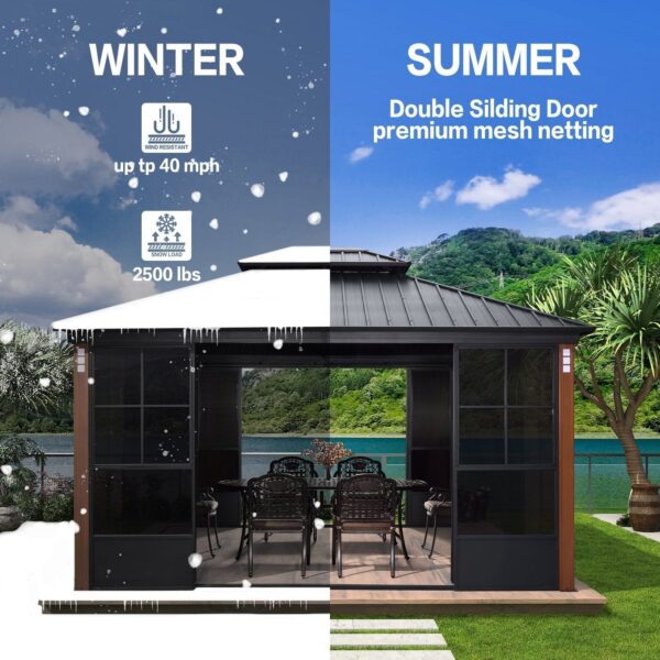Hardtop Gazebo For Patio Screen House Backyard Sunroom With LED Lights Outdoor Aluminum Solarium Canopy 12' x 14' - Image 16