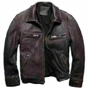 Mens vintage terminator distressed brown motorcycle biker real leather jacket