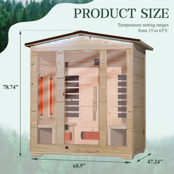 EROMMY Outdoor Sauna 4 Person, Far Infrared Wooden Sauna, Personal Sauna with Bluetooth Speaker and Changeable Chromotherapy Lighting - Image 2