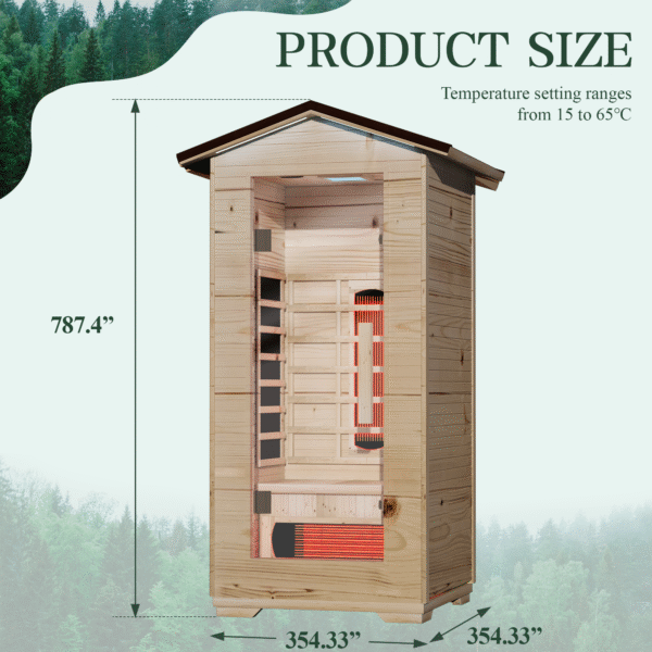 EROMMY Outdoor Sauna 1 Person, Far Infrared Wooden Sauna, Personal Sauna with Bluetooth Speaker and Changeable Chromotherapy Lighting - Image 2