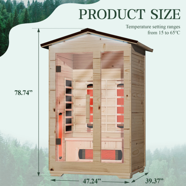EROMMY Outdoor Sauna 2 Person, Far Infrared Wooden Sauna, Personal Sauna with Bluetooth Speaker and Changeable Chromotherapy Lighting - Image 3