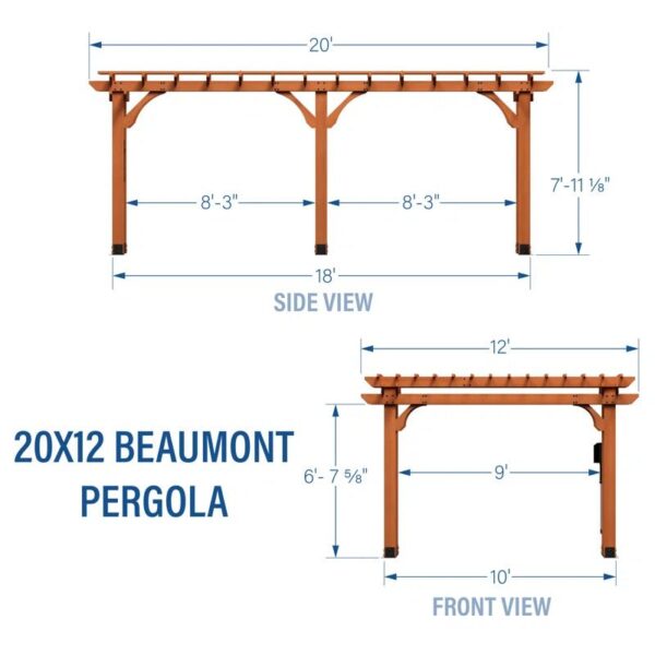 Beaumont 20 X 12 All Cedar Wooden Pergola - Image 4