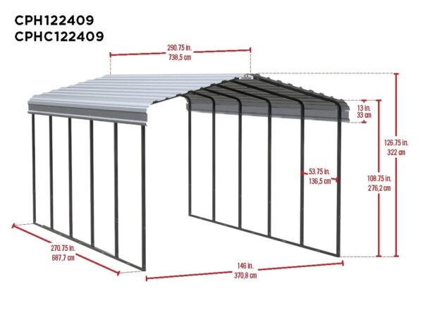 Arrow Carport, 12 ft. x 24ft. x 9ft. Charcoal 12′ x 24′ x 9′ - Image 2