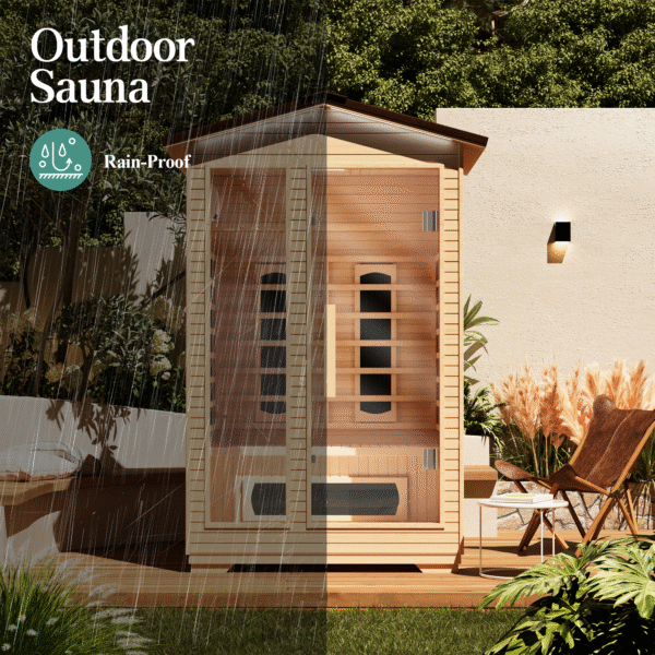 EROMMY Outdoor Sauna 2 Person, Far Infrared Wooden Sauna, Personal Sauna with Bluetooth Speaker and Changeable Chromotherapy Lighting - Image 15