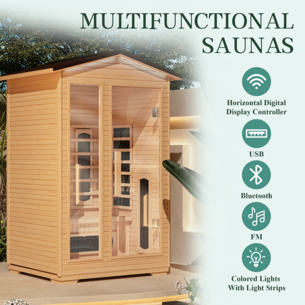 EROMMY Outdoor Sauna 2 Person, Far Infrared Wooden Sauna, Personal Sauna with Bluetooth Speaker and Changeable Chromotherapy Lighting - Image 11