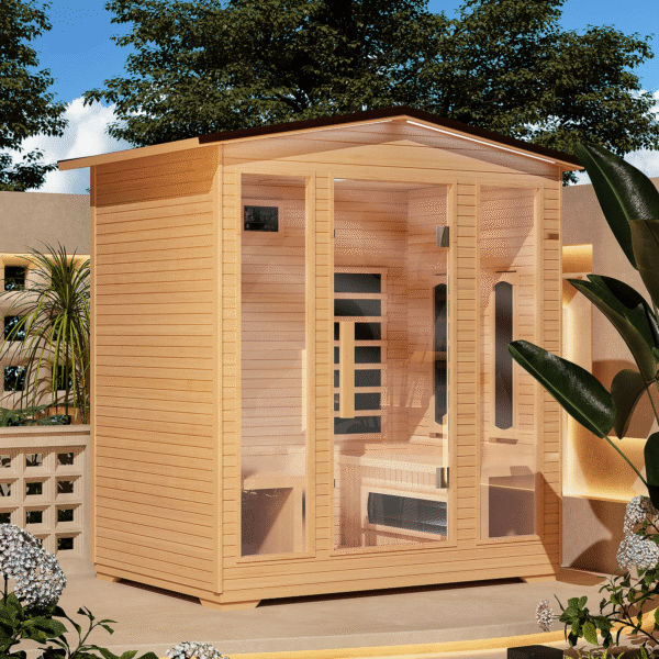 EROMMY Outdoor Sauna 4 Person, Far Infrared Wooden Sauna, Personal Sauna with Bluetooth Speaker and Changeable Chromotherapy Lighting - Image 9