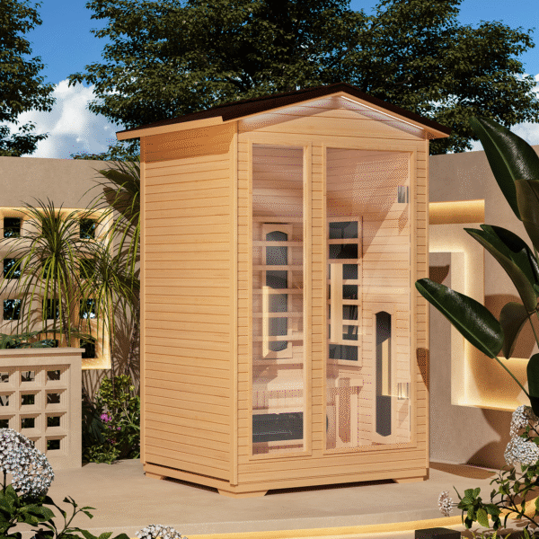 EROMMY Outdoor Sauna 2 Person, Far Infrared Wooden Sauna, Personal Sauna with Bluetooth Speaker and Changeable Chromotherapy Lighting - Image 17