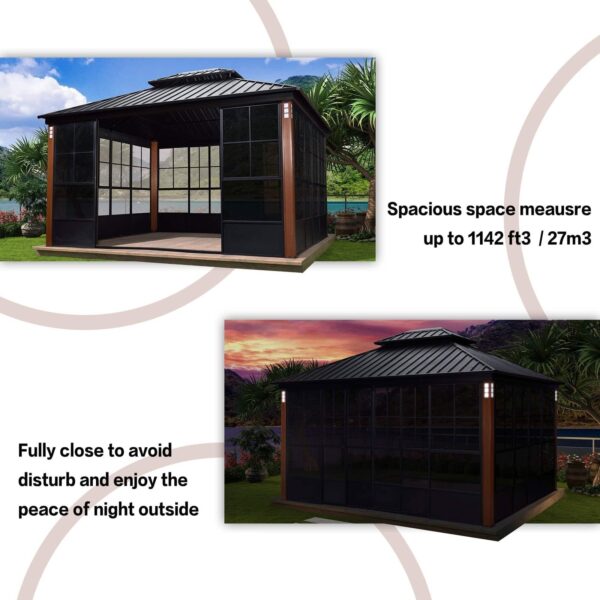 Hardtop Gazebo For Patio Screen House Backyard Sunroom With LED Lights Outdoor Aluminum Solarium Canopy 12' x 14' - Image 15