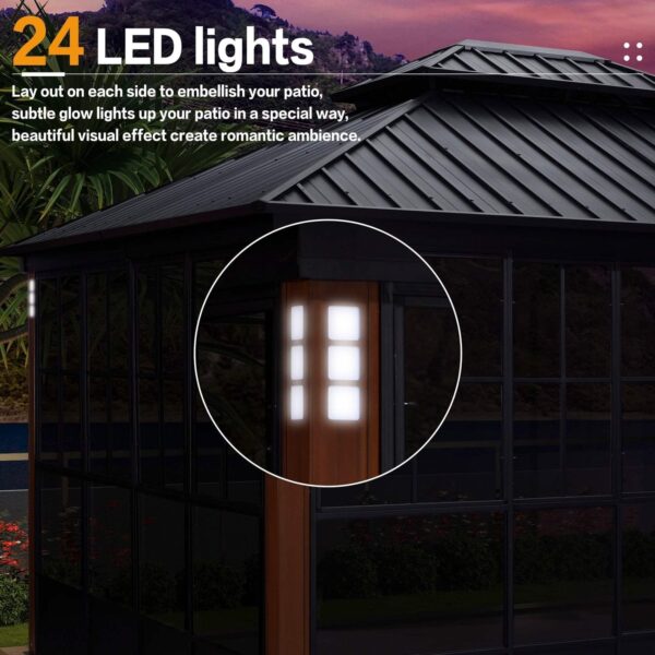 Hardtop Gazebo For Patio Screen House Backyard Sunroom With LED Lights Outdoor Aluminum Solarium Canopy 12' x 14' - Image 8