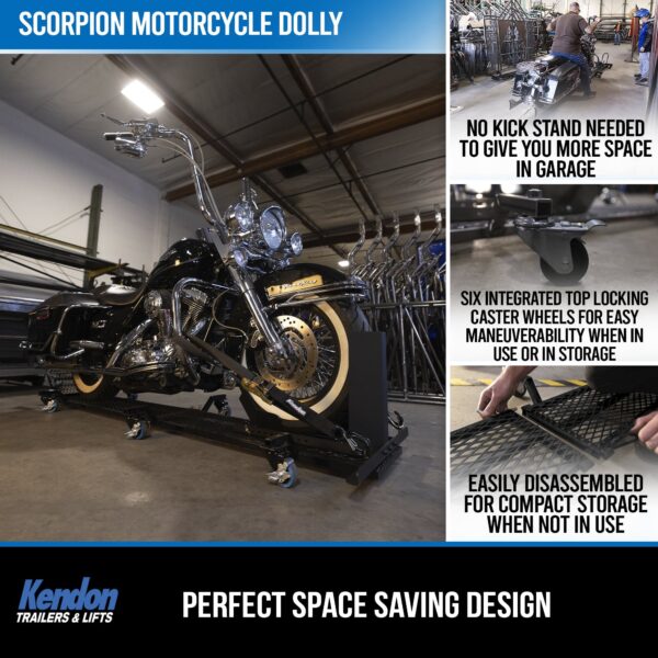 Kendon Folding Scorpion Motorcycle Dolly with Adjustable Wheel Chock - Image 4