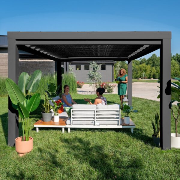 14x12 Trenton Modern Steel Pergola With Sail Shade Soft Canopy - Image 2