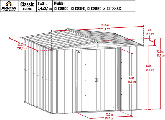 Arrow 8x8 Classic Steel Shed Kit Measurements Diagram