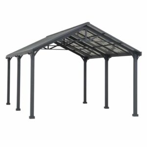 AutoCove 12x20 Gray Steel Frame Gable Roof Metal Carport/Gazebo with 2 Ceiling Hooks