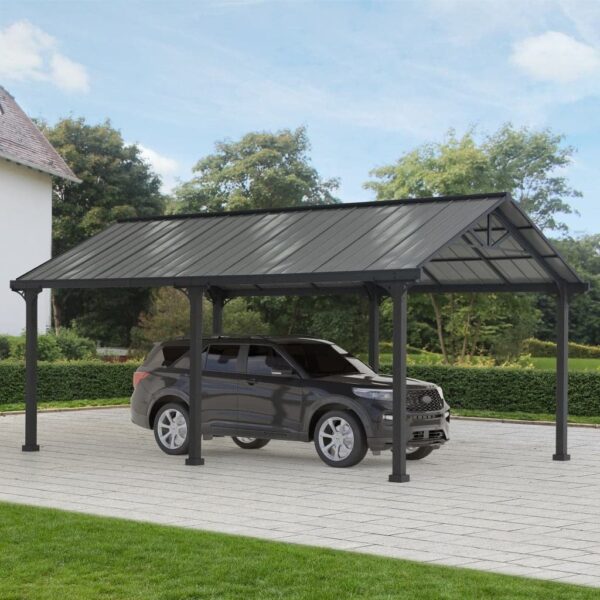 AutoCove 12x20 Gray Steel Frame Gable Roof Metal Carport/Gazebo with 2 Ceiling Hooks - Image 3
