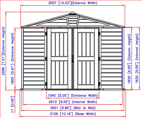 DuraMax 10.5x8 StoreMax Plus Vinyl Shed Measurements Diagram