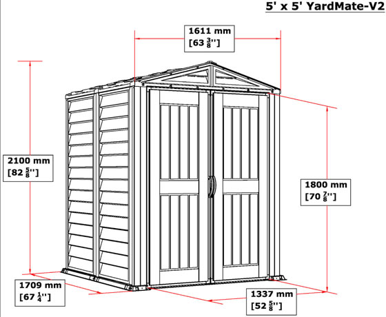 DuraMax 5x5 YardMate Plus Vinyl Shed - measurements diagram