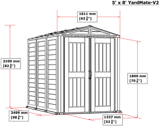 DuraMax 5x8 YardMate Plus Vinyl Shed w/ Floor - Measurements Diagram