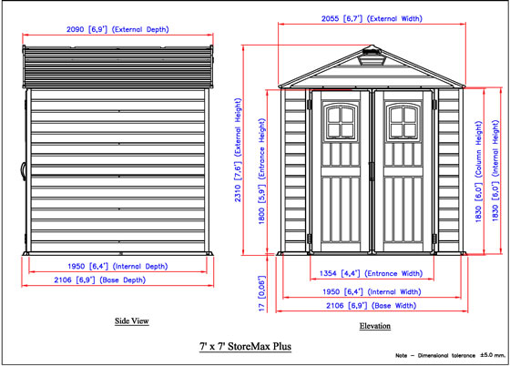 DuraMax 7x7 StoreMax Plus Vinyl Shed Measurements Diagram