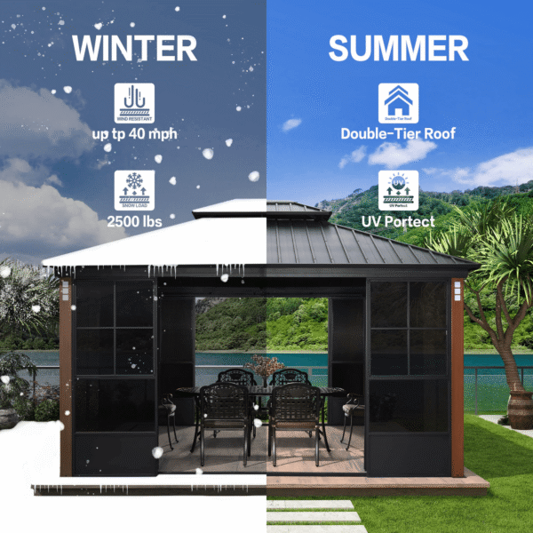 Hardtop Gazebo For Patio Screen House Backyard Sunroom With LED Lights Outdoor Aluminum Solarium Canopy 12' x 14' - Image 19