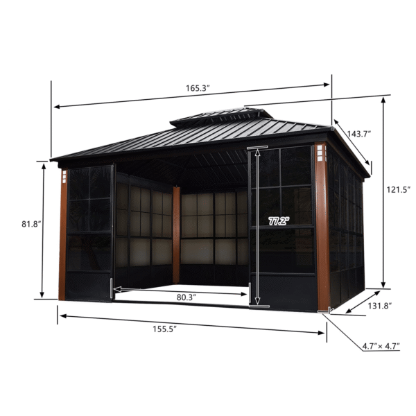 Hardtop Gazebo For Patio Screen House Backyard Sunroom With LED Lights Outdoor Aluminum Solarium Canopy 12' x 14' - Image 18