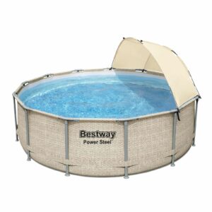 Bestway Power Steel 13' x 42" Above Ground Outdoor Swimming Pool Set with Canopy