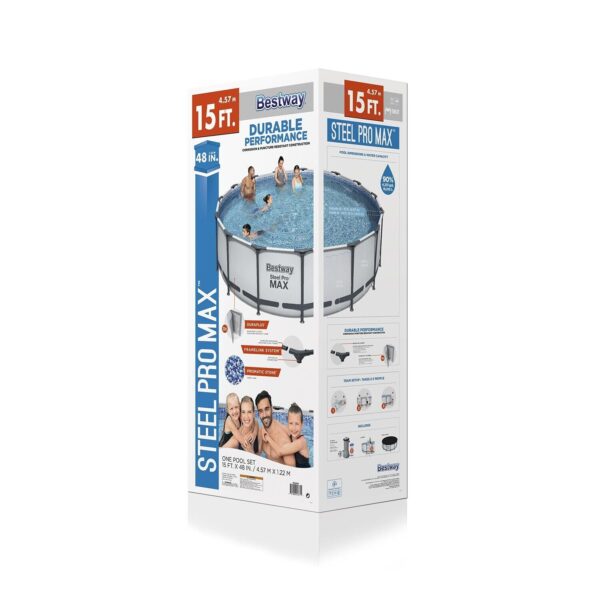 Bestway Steel Pro MAX 15'x48" Round Above Ground Swimming Pool with Pump & Cover - Image 2